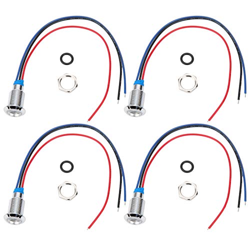 PreWired Round LEDs Metal 2Color Lights Common Anode 3 6V 10mm Dual Color LED Mini Round LED for Car Computer Modification Industrial Control Instruments Brass Chrome Plated 4 (Red Blue)