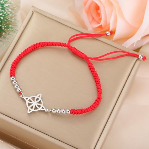 EUEAVAN Witch Knot Bracelet Irish Trinity Celtic Knot Bracelet Handmade Braided Rope Lucky Red String Bracelet Adjustable Beaded Couple Triquetra Wiccan Amulet Jewelry4