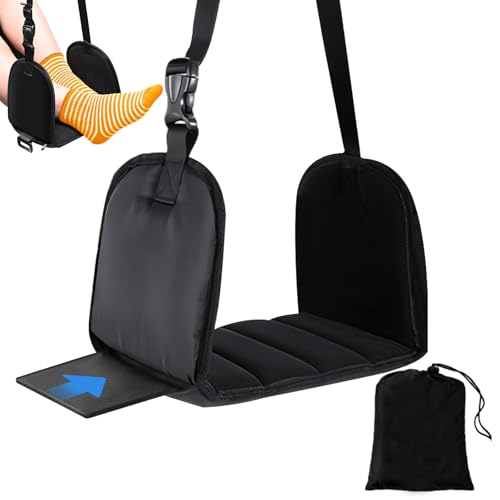 DGMI Reposapiés de Avión, Reposapiés Portátil de Viaje, Hamaca de Pie Ajustable para Avión, Reposapies Avion con Placas de Apoyo, para Avión, Oficina, Autobús, Coche, Tren (Negro)
