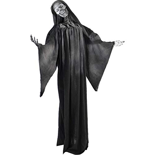 Haunted Hill Farm 63-in. Talking Reaper, Indoor/Outdoor Halloween Decoration, Flashing White Eyes, Poseable, Battery-Operated
