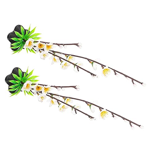 Yardenfun 2pcs Decoration Faux Plants Sushi Boat Ornaments Food Dish Fake Artificial Aquarium Sushi Plate Flowers Artificial Ornament Sushi Plate Decor Sushi Decor White Resin