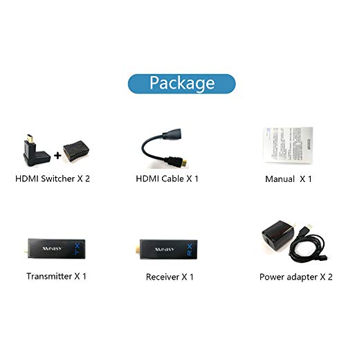 measy Wireless HDMI Transmitter and Receiver Wireless Audio Video HDMI Extender up to 30M/100Feet Support 1080P 3D Video from Laptop PC PSP Xbox Camera to Projector HDTV Monitor