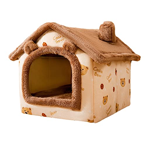 猫 ベッド 猫ハウス ペットベッド ペットクッション ドーム型 ペットハウス ふわふわ 犬小屋 屋根付き 猫 おしゃれ 洗える 折りたたみ可 冷暖房 ペット用品 中型犬用 (M/44*36*39cm,G)
