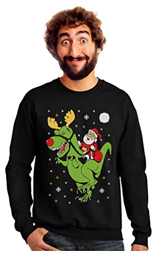 Tstars T-Rex Santa Ride Funny Ugly Christmas Sweater Sweatshirt Large Black