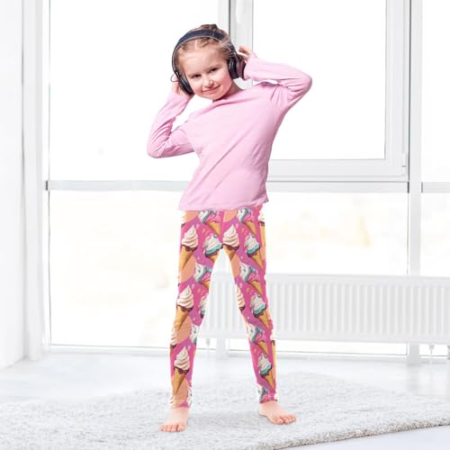 ALAZA Girls' Leggings Children's Yoga Pants Skinny Printed Dance Ice Cream Pinks Comfortable 4T3