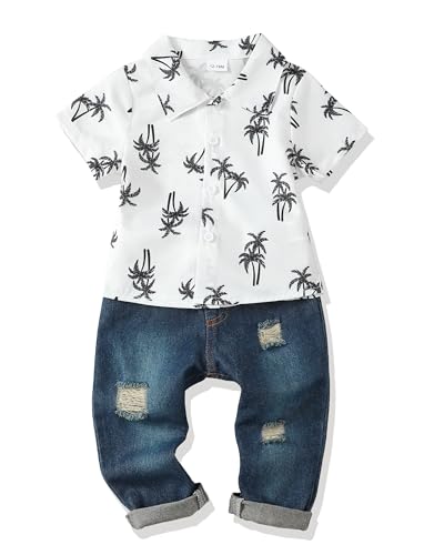 Image of Renotemy Toddler Baby Boy Clothes Denim Outfits Infant Hooded Sweatshirt Jeans Pants Little Boys Clothing