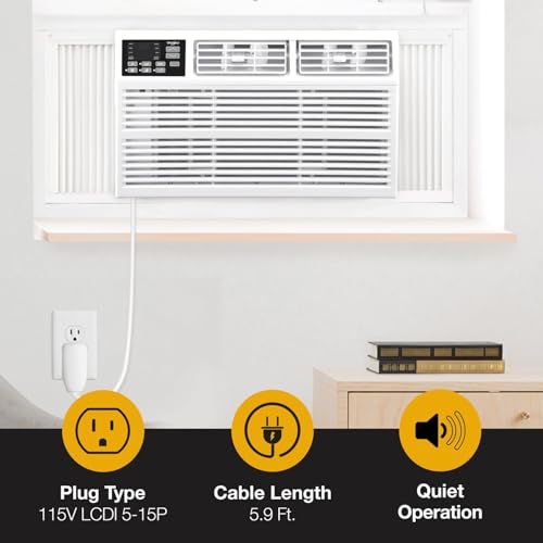 Image of Whirlpool 10,000 BTU Window Air Conditioner with Dehumidifier, White | 115V, Remote Control, Digital Display, 24H-Timer for Rooms up to 450 Sq. Ft., Living Room, Bedroom, or Kitchen