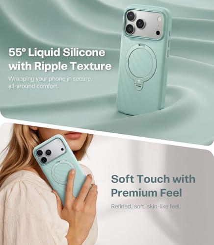 Image of TORRAS Q3 Wind for iPhone 17 Pro Max Case Liquid Silicone, Fit for MagSafe, 360 Spin Magnetic Stand, Soft Grip, Camera Control, Protective Phone Case for iPhone 17 Pro Max Case, Aqua Blue