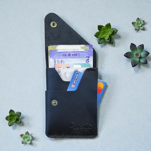 Image of Charcoal Black Genuine Leather Slim Compact Wallet Cash and Card Holder for Men, Minimalist Design, RFID Blocking, Hand Stitched, Lightweight - Slim Size (11x8 cm)