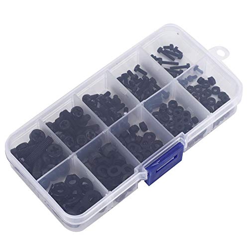 Elprico Tornillos de Nylon de Nylon, Juego de Tornillos de Nylon multifunción, Sujetadores M2 / M2.5 / M3 / M4 / M5 Industria para mecánica(Black 270pcs Nylon Screw Set)