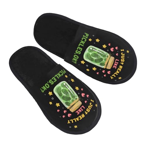 I Just Really Like Pickles Unisex House Slippers Slip On Shoes Indoor Outdoor Furry Scuff Slippers with Wide Widths Cozy Gifts for Women Mom
