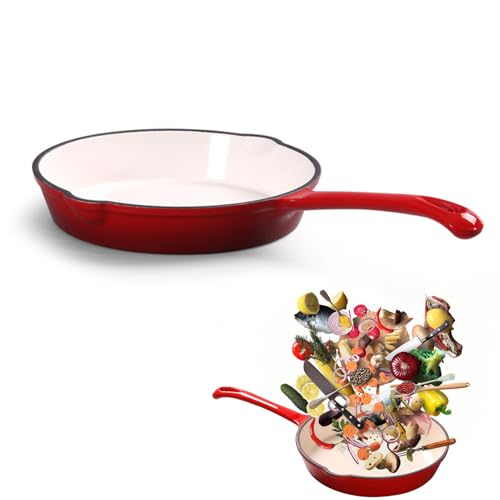 Otufan Emaille Pfanne, Emaillierte Gusseisenpfanne, 16 cm Doppelte Anti Haft-Beschichtung Langer Griff Kleine Pfanne Für Gasherde Induktionsherde Auftragbare Offene Flammen
