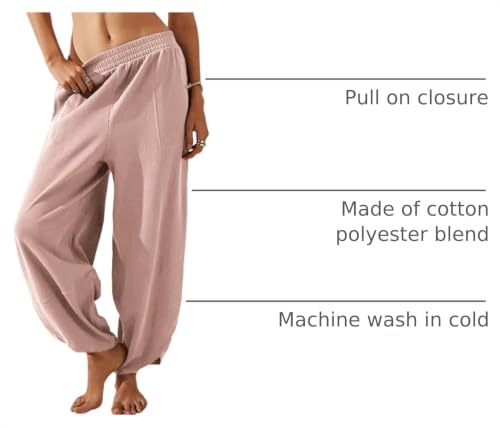 Image of Himosyber Women Cotton Pants Wide Leg Pants Casual Loose Baggy Elastic Waist Beach Palazzo Harem Pants