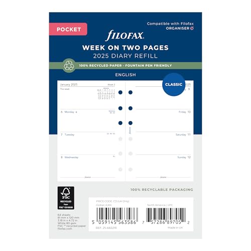 Filofax Recharge calendrier Pocket semaine 2025 blanc