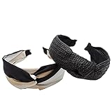 TALLA ÚNICA - Estas diademas están forradas de tela suave y de calidad en su interior. Son elegantes y fáciles de llevar. El arco de estas diademas mide aproximadamente 15 cm de alto y 12,5 cm de ancho. El ancho de la diadema de rayas es de aproximadamente 6 cm en su parte más ancha y el de la diadema de rafia de 5 cm. Son diademas muy flexibles y cómodas, por lo que cualquier mujer puede utilizarlas. Los materiales son de alta calidad y no se rompen ni se deslizan por el pelo fácilmente.