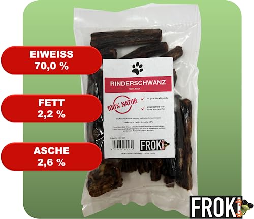 FROKI Premium Rinderschwanz für große & kleine Hunde 250g | 100% Rind | 100% Natürlich | Futter-Snack | Hunde-Leckerlis | Natur-Kausnack | Zahnpflege | ohne Zusatzstoffe