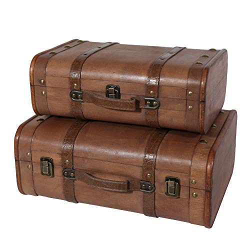 Soul & Lane Abby Wooden Chest Trunks - Set of 2  Decorative Storage Suitcases Chest Trunk for Organizing