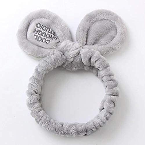 SYGA Girls Rabbit Ear Bowknot Hair Bands for Makeup, Elastic Velvet Face Wash Bath Shower Makeup Cosmetic Beauty Headbands for Washing Spa Yoga Face Care hair Accessories for Girls Women (Grey)