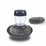 Mantianstar Soap Dispensing Palm Brush for Pot Pan SinkCleaning,Tableware Kitchen Scrubber,with PET Replacement Balls One Set and Storage Tray