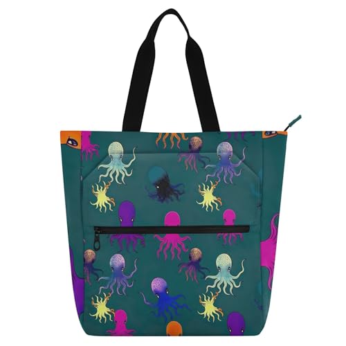 GAIGEO Bolsa feminina de trabalho com estampa de animais coloridos de polvo, bolsa de mão média com compartimentos