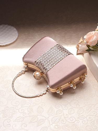 Image of TOOBA Handicraft Women's Beautiful Bling Box Clutch Bag | Evening Bag, Bridal Purse & Party Handbag | Wedding & Special Occasion Clutch (Chatai Side Pearl)