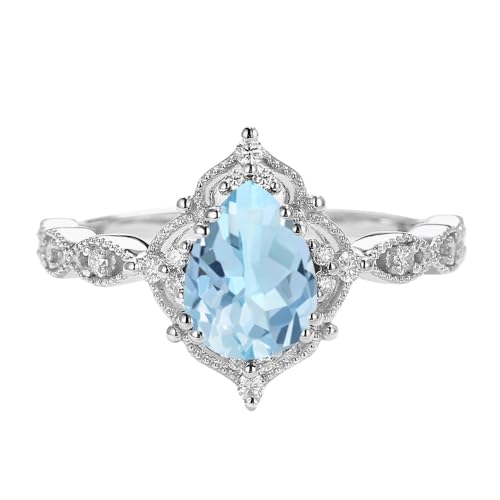 1CT/1.5CT/2CT Gemstone Women's Engagement Rings - Pear Shaped Gem Birthstone Ring White Yellow Rose 10K 14K 18K Gold 925 Sterling Silver Halo Proposal Statement Anniversary Promise Ring for Her