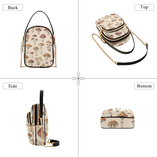 Single Shoulder Handbags Quilted Chain Strap Phone Wallet Handbag Fashion Zipper Designer Bowler Tote Cartoon Cute Mushrooms Beige4