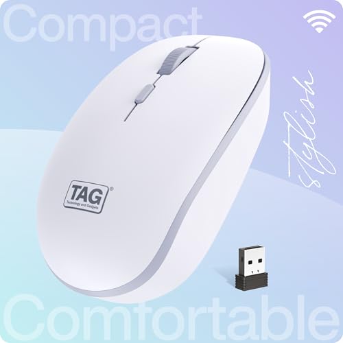 Image of TAG WM500 White /Grey Wireless Mouse, 2.4GHz USB Receiver, Dedicated DPI Button (800 /1200 /1600), 4 Buttons, Ambidextrous & Light, Power-Saving, 10m Range, 1x AA Battery, Supports Windows /Mac /Linux /iOS