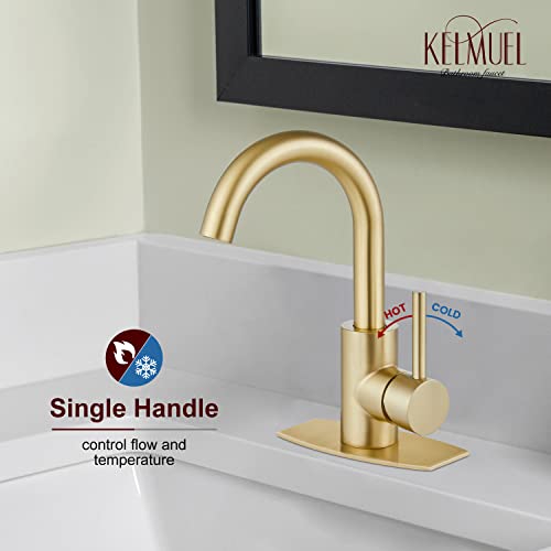 Bar Sink Faucet,Kelmuel Sink Faucet Single Hole Gold For Bathroom Kitchen,1-3 Hole Sink Faucet With 6 Inch Deck Plate,Pop-Up Drain #TOP2