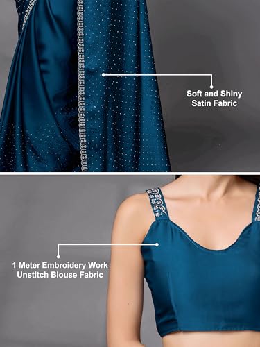 TRENDMALLS Women's Satin Georgette Siroski work Saree with Unstitched Blouse Piece