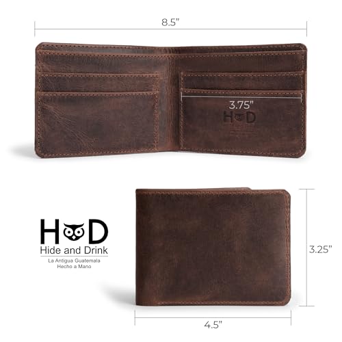 Hide & Drink, Slim Bifold Wallet, Classic Billfold for Pocket or Bag, Store Money, Cards and Cash, Travel Accessory, Full Grain Leather, Handmade, Bourbon Brown4