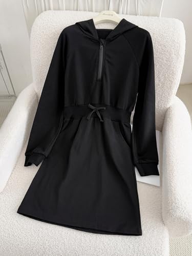 New 6-14Y Girls Sweatshirt Dress Long Sleeve Half Zip Hoodie with Pockets4