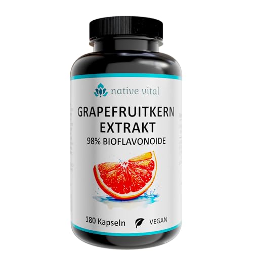 Grapefruitkernextrakt - WICHTIG: 98% Bioflavonoide - 180 Kapseln - Made in Germany - Vegan - Premium Qualität