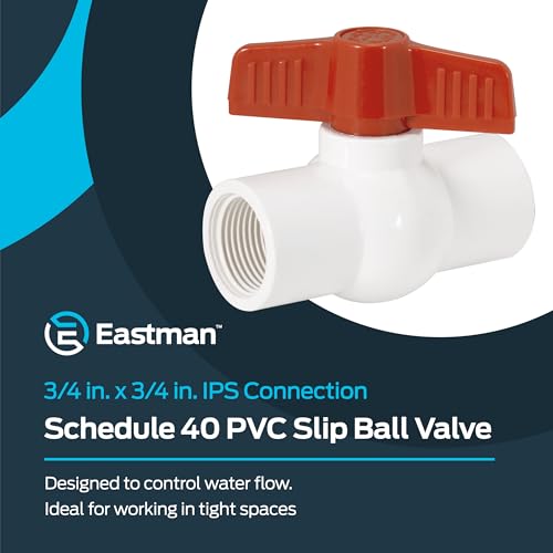 Image of Eastman 3 /4 Inch IPS Schedule 40 PVC Ball Valve, Quarter Turn Ball Valve, White, 20079