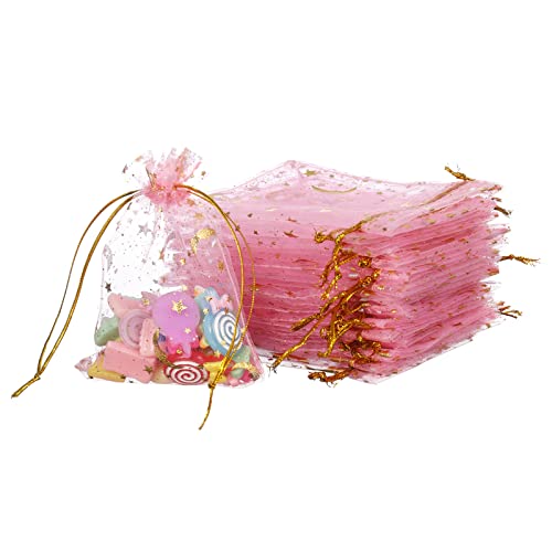 Fuyamp 50 Pcs Sachets Organza, 9 x 12cm Petit Sachet Couleur Organza Gift Bags Sachet Bonbon Organza Bijoux Pochettes Motif Étoile Lune Sachets de Lavande pour Les Festivals de Mariage( Rose) Cover