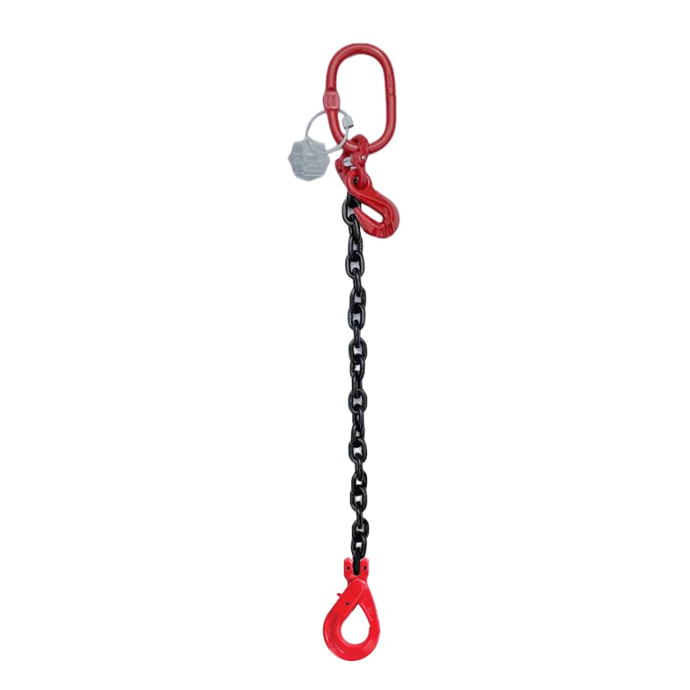 Grade 80 1-Leg Chain Sling 7MM With Self Locking Hook Lifting WLL 1.5T + Shorteners Auto Hook (1 Metre EWL)