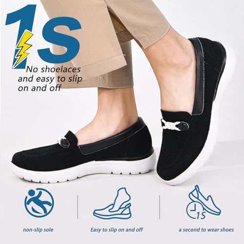 Image of Buyrew Loafers for Women - Comfortable Mesh Knit Slip On Walking Shoes with Arch Support - Dressy Business Casual Work Flats for Standing All Day - Lightweight Breathable Penny Loafers