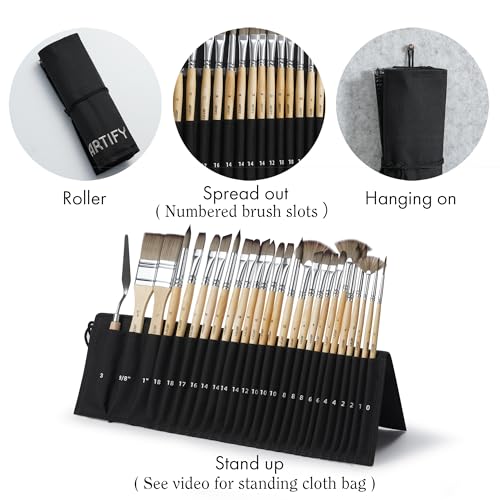 ARTIFY 25 Pieces Professional Paint Brush Set – Expert Series Synthetic Nylon Brushes for Acrylic, Oil, Watercolor, Gouache – No Shedding, Canvas Roll Case & Palette Knife, Artist Gifts Art Supplies