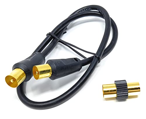 DRUT 50cm TV RF Male to Male Aerial Antenna Coaxial Cable With Female to Female Coupler, Gold Connectors 75 ohm, 3C2V 1.6ft Black - Image 4