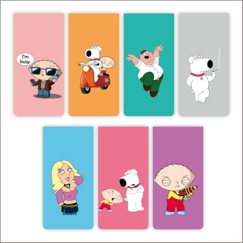 Image of Zesta Magnetic Bookmark Set of 7 | Aesthetic Book Mark for Reading | Cute Anime Bookmarks for Kids, Students | Book Accessories for Novels, Gifts for Readers(Family Guy Magnetic Bookmarks, 15X4 Cms)