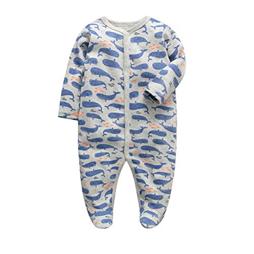 Monvecle 3pcs Newborn Infant Footie Baby Cotton Bodysuit Pajamas Jumpsuit White Print 6M2