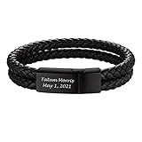 focalook bracciale uomo pelle intrecciato personalizzato incisione bracciale uomo acciaio inossidabile bracciale acciaio uomo personalizzato bracciale uomo nero regalo per uomo