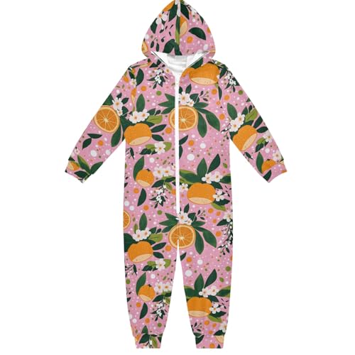CHIFIGNO Enterizo unisex de una pieza para niños, disfraz novedoso para Halloween, Navidad, cosplay, para niñas y niños, Bonitos naranjas florales blancas, 12-13 años