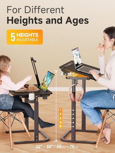 SAIJI XXL Extra Large TV Tray Table，Height & Tilt Adjustable Heavy Duty TV Trays for Eating, Working, Writing,Drawing, Recliner Table Couch Desk with LED Light, Cup Holder, Bookstand