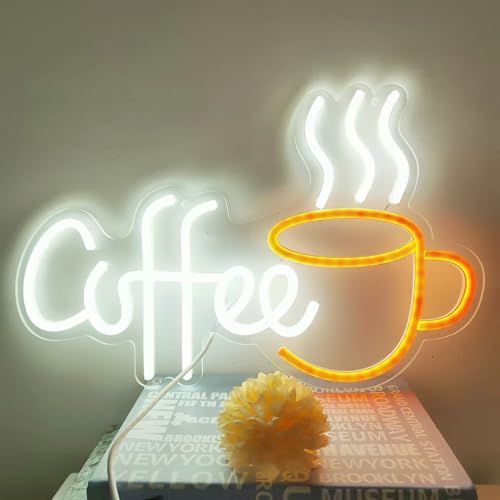 Image of Coffee Bar Sign Wall Decor,LED Coffee Neon Light up Signs for Coffee Station Decor,Coffee Decorations for Coffee Bar Kitchen Decor Accessories,with Dimmable Switch and Hanging Chain,5V USB Powered