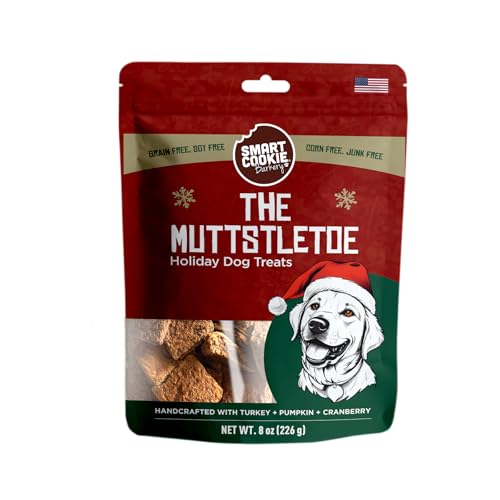 Smart Cookie Muttstletoe Holiday Dog Treats - Turkey, Pumpkin and Cranberry Christmas Dog Treats - Healthy, All Natural, Grain Free, Human-Grade - Made in USA - 8oz