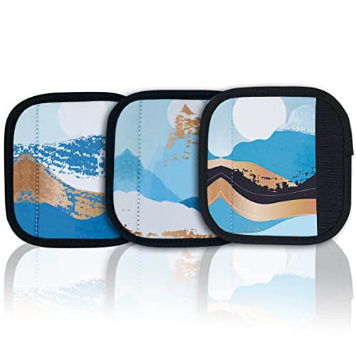 HEYSKAY 3pcs Neoprene Luggage Handle Wrap for Suitcase Identifier Travel Bag Wraps Luggage ID Tags Door Handle Protection Sleeve Cover (Waves Print)2