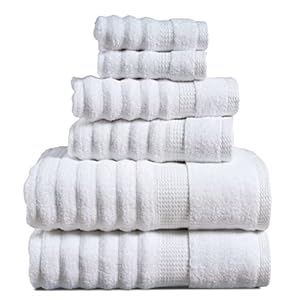 LANE LINEN Ribbed Cotton Bath Towels – Soft, Absorbent Towel Set for Bathroom – 6 Piece Set With 2 Bath, 2 Hand & 2 Washcloths