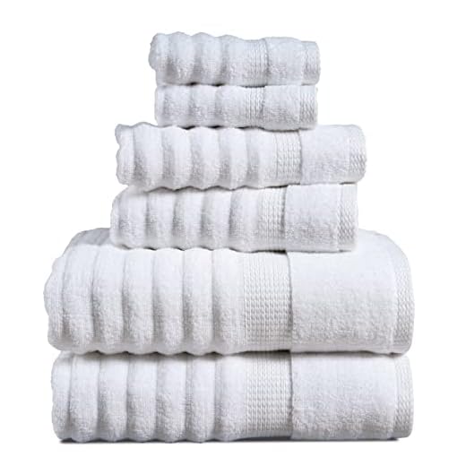 LANE LINEN Ribbed Cotton Bath Towels - Soft, Absorbent Towel Set for Bathroom - 6 Piece Set With 2 Bath, 2 Hand & 2 Washcloths