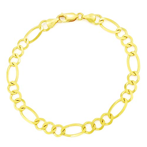 Nuragold 10k Yellow Gold 7mm Figaro Chain Link Bracelet, Mens Womens Jewelry Lobster Clasp 7" 7.5" 8" 8.5" 9"